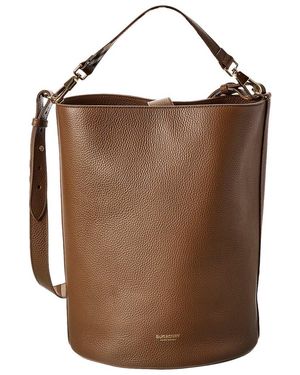 Burberry Logo Medium Leather Bucket Bag - Brown