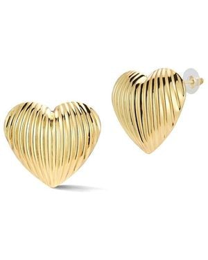 Glaze Jewelry Plated Chunky Heart Ribbed Dome Statement Earrings - Metallic
