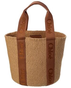 Chloé Woody Large Raffia & Canvas Basket Tote - Brown