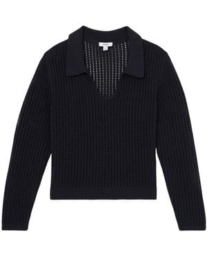 Reiss Matilda Open Collar Knit Silk-Blend Top - Blue