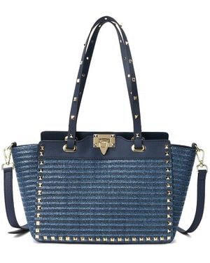 Tiffany & Fred Paris Raffia & Leather Tote - Blue
