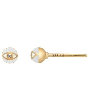 Karma and Luck Plated Cz Stud Earrings - White