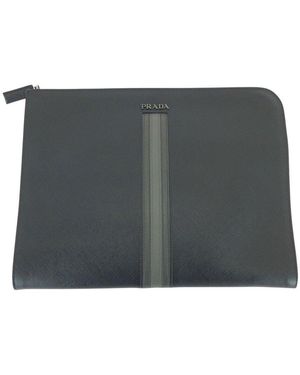 Prada Saffiano L-Zip Clutch (Authentic Pre-Loved) - Grey