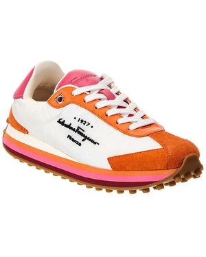 Ferragamo Iggy Nylon & Suede Sneaker - White