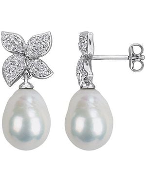 Rina Limor 0.64 Ct. Tw. Topaz & 9.0-10.0 Mm Pearl Drop Earrings - White