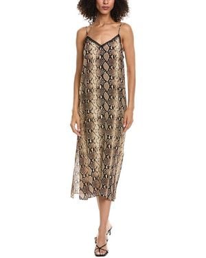The Kooples Snakeskin Print Silk Midi Slip Dress - Black