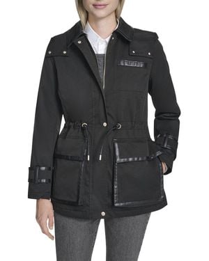 Cole Haan Hooded Water Resistant Insulated Raincoat - Black