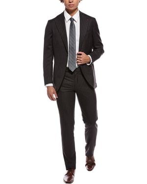Isaia Marechiaro Wool Suit With Flat Front Pant - Black
