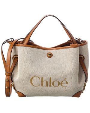 Chloé Clover Double Carry Small Canvas & Leather Tote - Brown