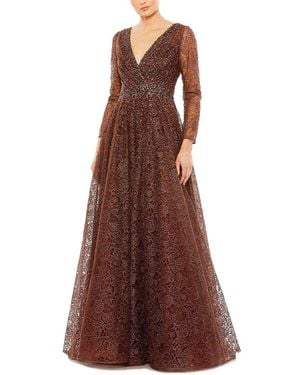 Mac Duggal Embellished Illusion A-Line Gown - Brown