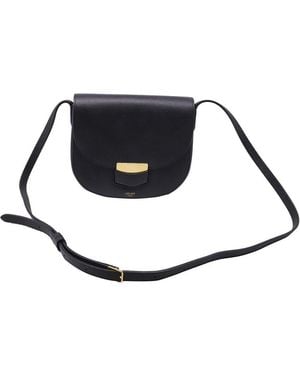 Celine Abstract Leather Trotteur Small Crossbody (Authentic Pre-Loved) - Black