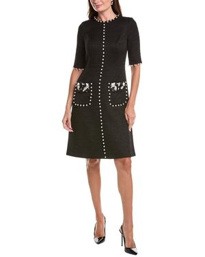 Teri Jon Boucle Pearl Trim Dress - Black