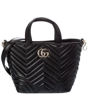 Gucci Gg Marmont Mini Leather Tote - Black