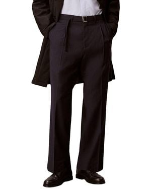 Calvin Klein Straight Wool-Blend Pinstripe Belted Trouser - Black