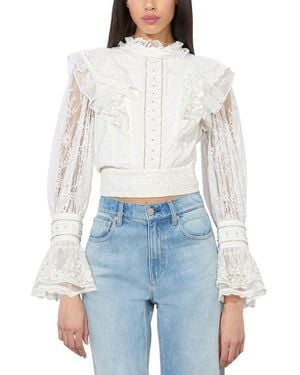 Alice + Olivia Delpha Silk-Trim Top - White
