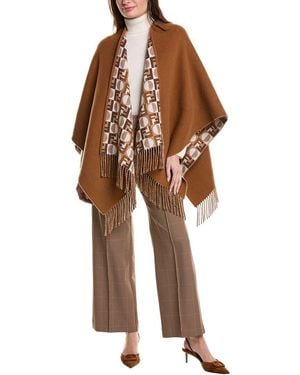Fendi Ff Reversible Wool & Cashmere-Blend Poncho - Brown