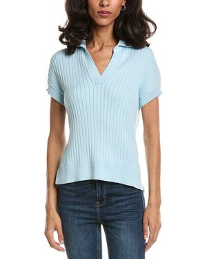 Forte Rib Cap Sleeve Polo Jumper - Blue
