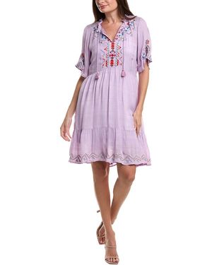 Johnny Was Flutter Sleeve Tiered Dress - Purple