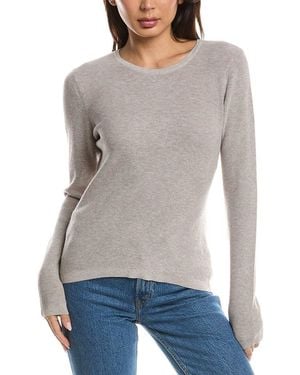 Forte Thermal Stripe Crewneck Cashmere-Blend Sweater - Gray