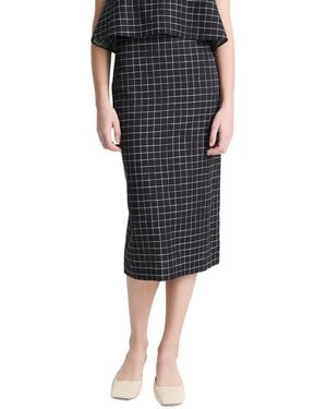 Vince Linen-Blend Trellis Plaid Pencil Skirt - Black