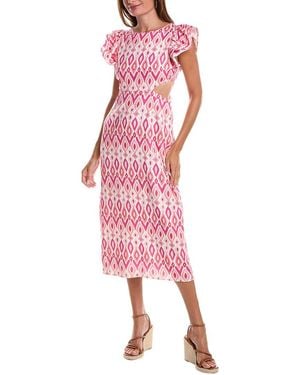 Sail To Sable Flutter Sleeve Linen-Blend Midi Dress - Pink