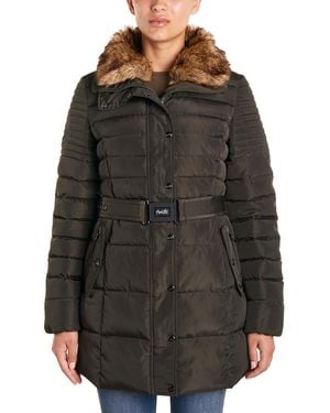 Nanette Lepore Belted Faux Fur Collar Puffer Jacket - Black