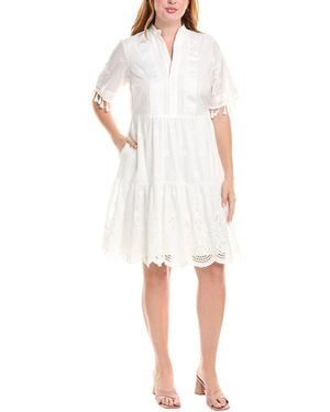 Tahari Plus Embroidered Tiered Mini Dress - White