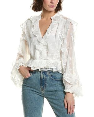 Bardot Frill Embroidered Blouse - White