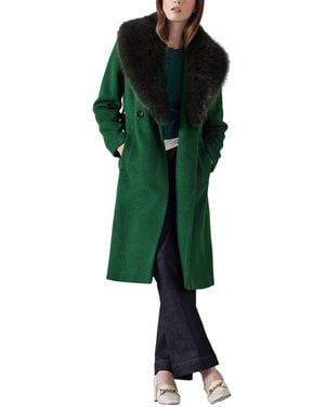 LK Bennett Wool-Blend Coat with Faux Fur Collar - Green