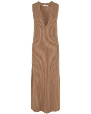 Ferragamo Sleeveless Ribbed Knit Dress - Brown