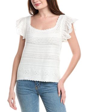 Nicole Miller Woven Crochet Sweater - White
