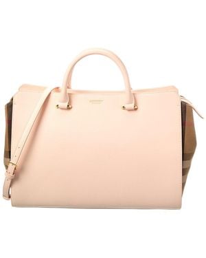 Burberry Check Canvas & Leather Satchels - Natural