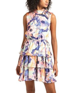 10 Crosby Derek Lam Derek Lam Crosby Ida Floral Print Satin Tiered Dress - Blue