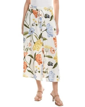 Ellen Tracy Button Front Flared Linen-Blend Midi Skirt - Multicolor