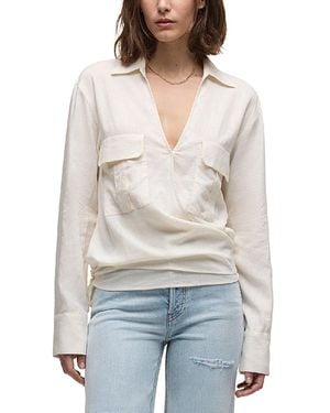 Hudson Jeans Long Sleeve Linen-Blend Wrap Shirt - White