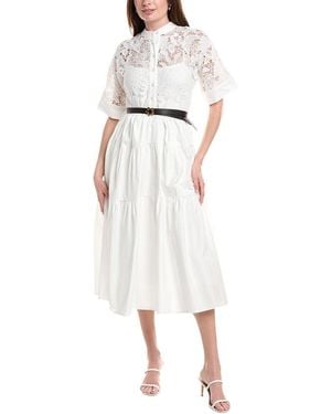 Gracia Button Front Buckle Belt Maxi Dress - White