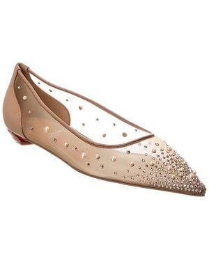 Christian Louboutin Miss Z Degrastrassina Perla Mesh & Leather Flat - White
