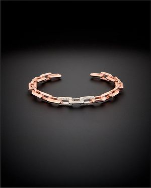 Italian Gold Over Silver 18K 0.15 Ct. Tw. Diamond Link Cuff - Black