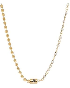 Karma and Luck Plated Moonstone Beaded Necklace - Metallic