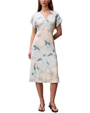 Calvin Klein Satin Print Midi Dress - White