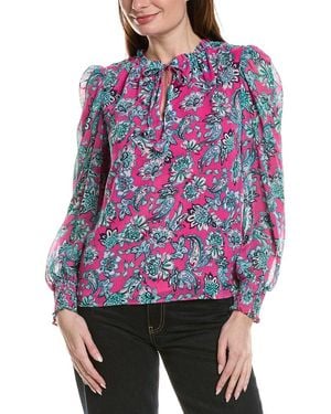 Cece Smocked Cuff Ruffle Blouse - Red