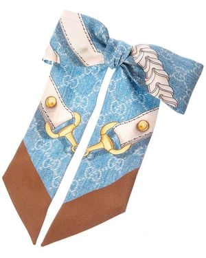 Gucci Printed Silk Twill Scrunchie - Blue