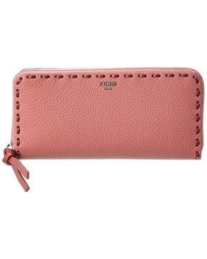 Fendi Zipper Around Peekaboo Large Leather Wallet - Pink
