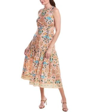 Adrianna Papell Gathered Side Cutout Midi Dress - Pink