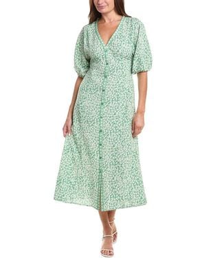 Max Studio Puff Sleeve V-Neck Maxi Dress - Green