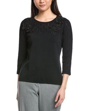Anne Klein Pointelle Stitch Yoke Top - Black