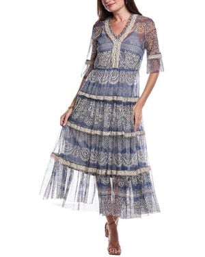 Johnny Was Petite Mazzy Crochet Maxi Dress - Blue