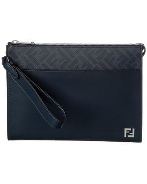 Fendi Ff Diagonal Leather Pouch - Blue
