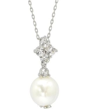 Suzy Levian Silver 0.55 Ct. Tw. Sapphire & 10mm Pearl Necklace - White