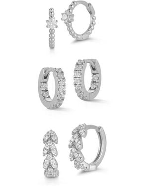 Glaze Jewelry Rhodium Plated Cz Combo Set Of Huggie Earrings - White